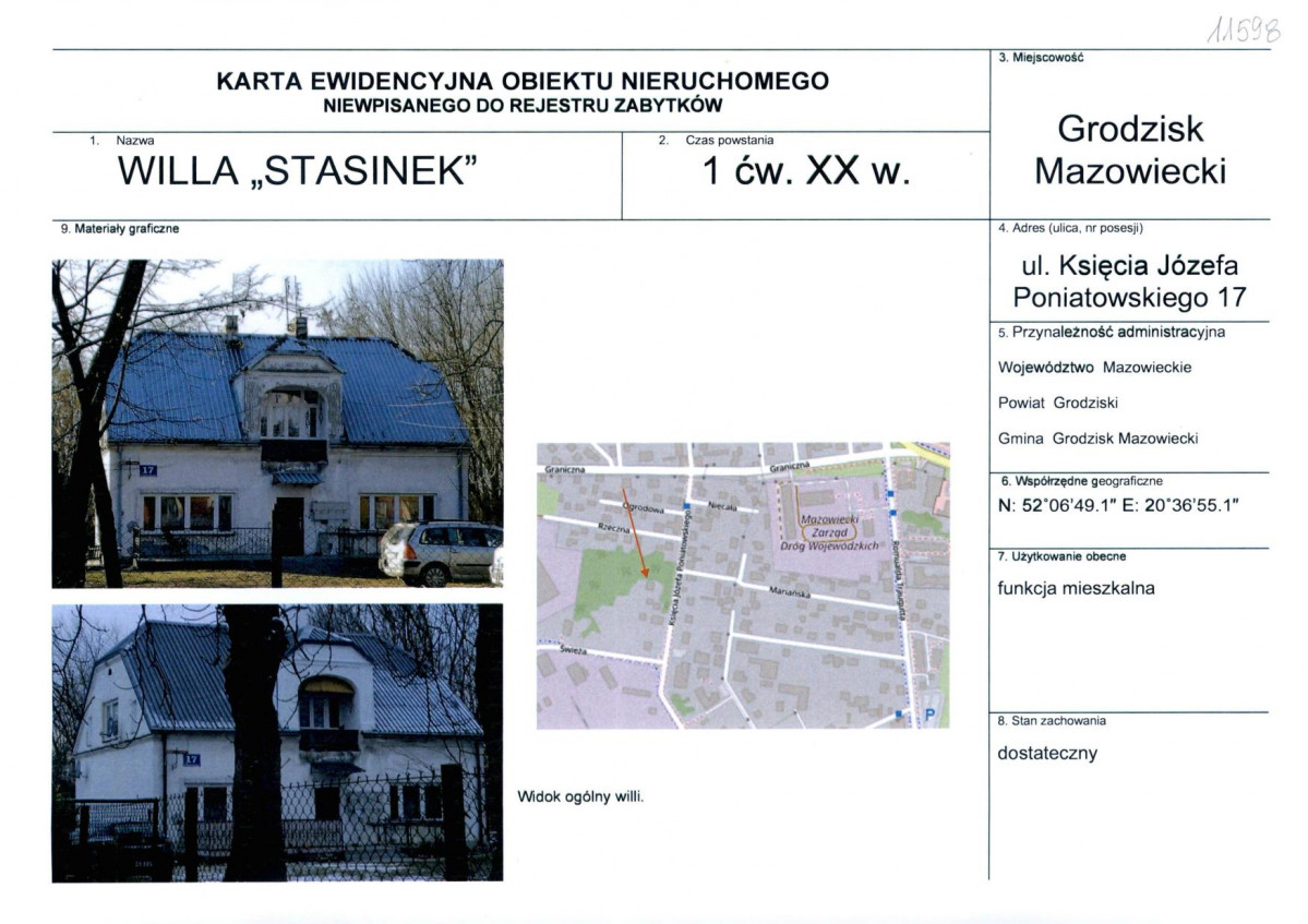Karta obiektu niewpisanego do rejestru, skan nr 1