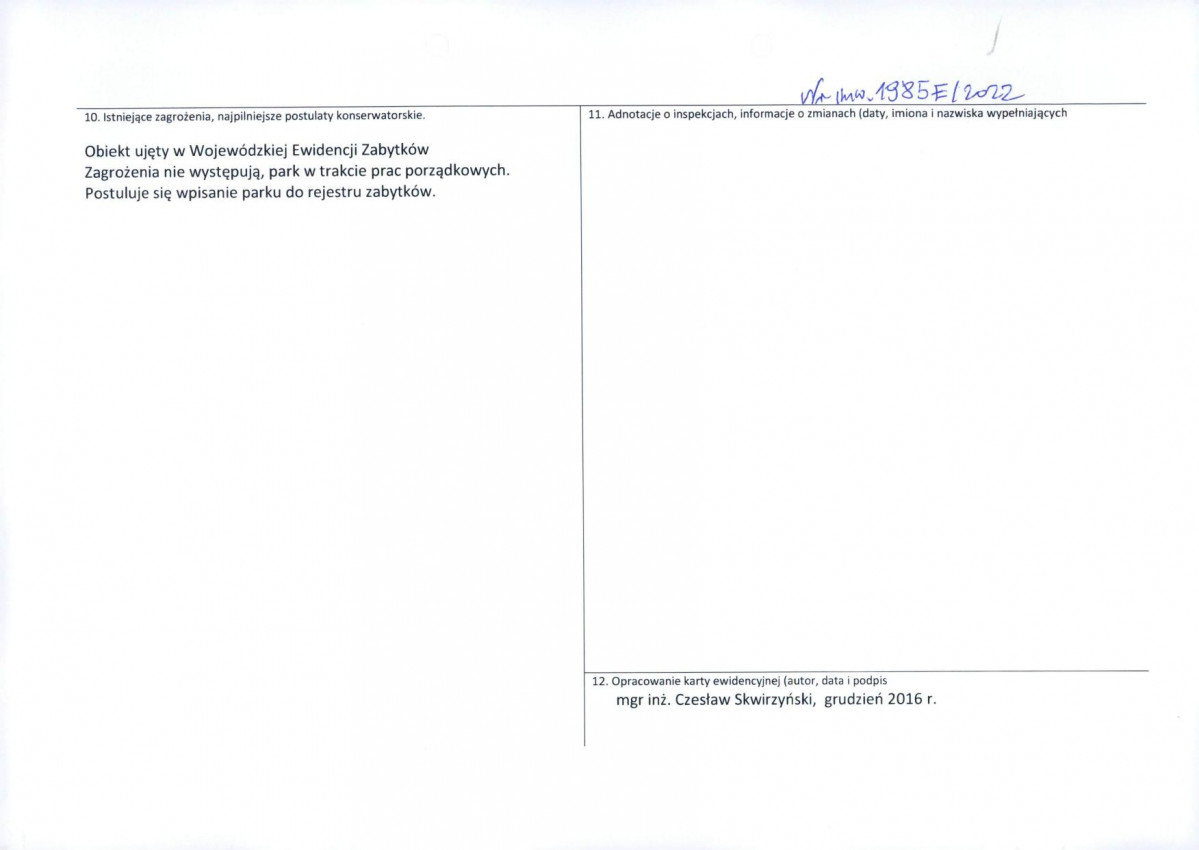 Karta obiektu niewpisanego do rejestru, skan nr 2