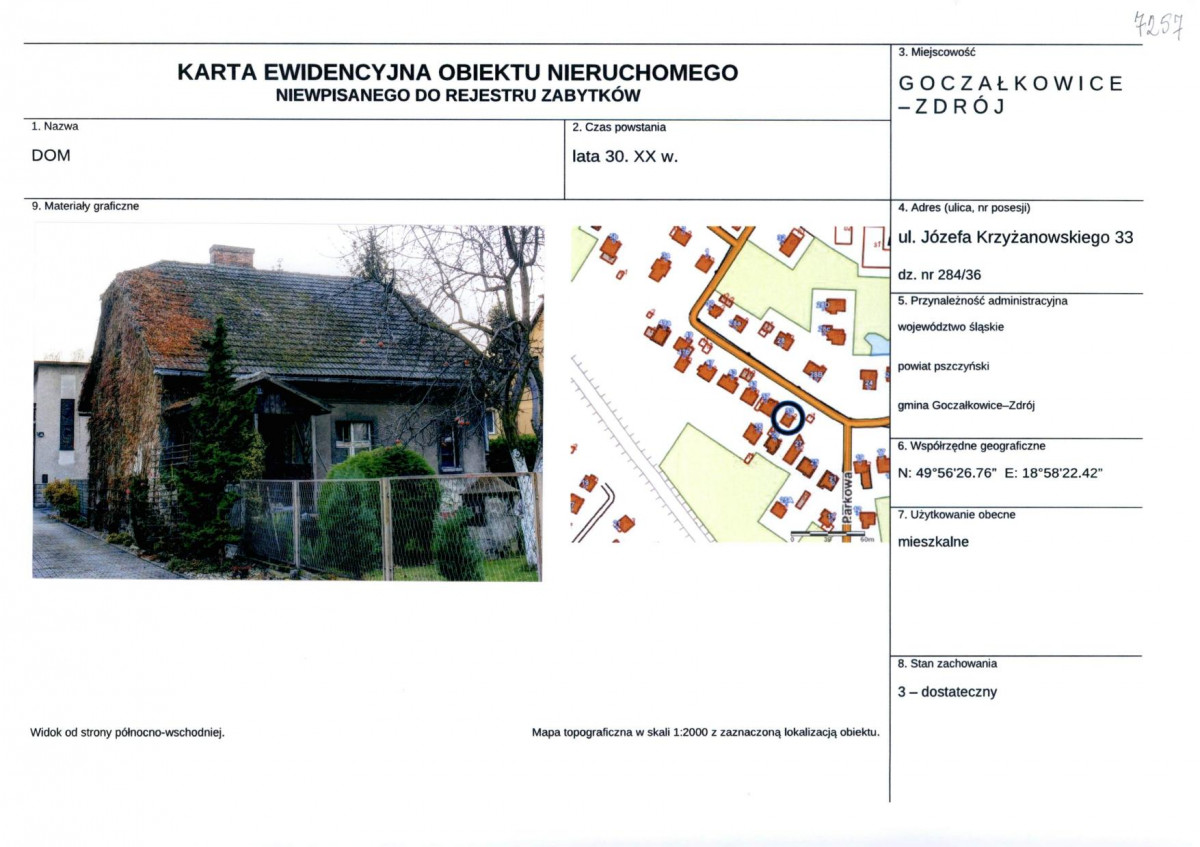 Karta obiektu niewpisanego do rejestru, skan nr 1