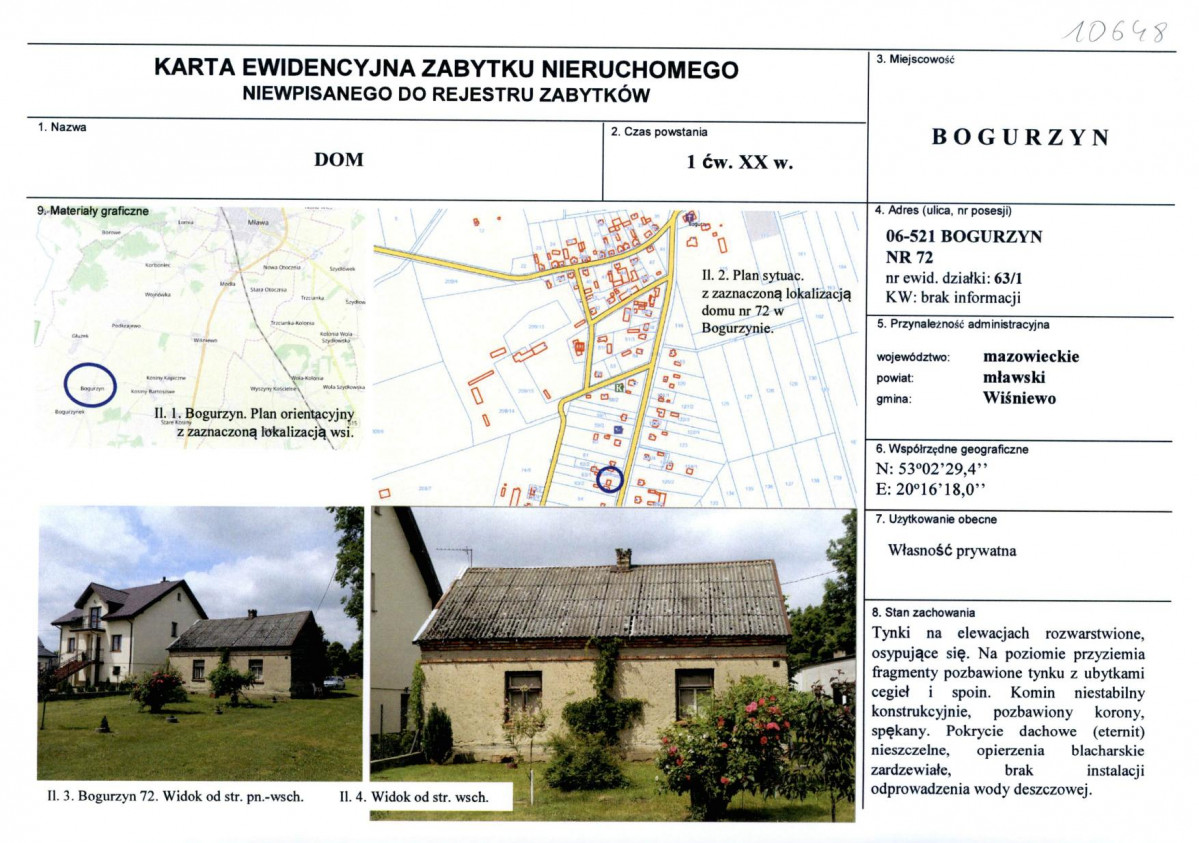 Karta obiektu niewpisanego do rejestru, skan nr 1