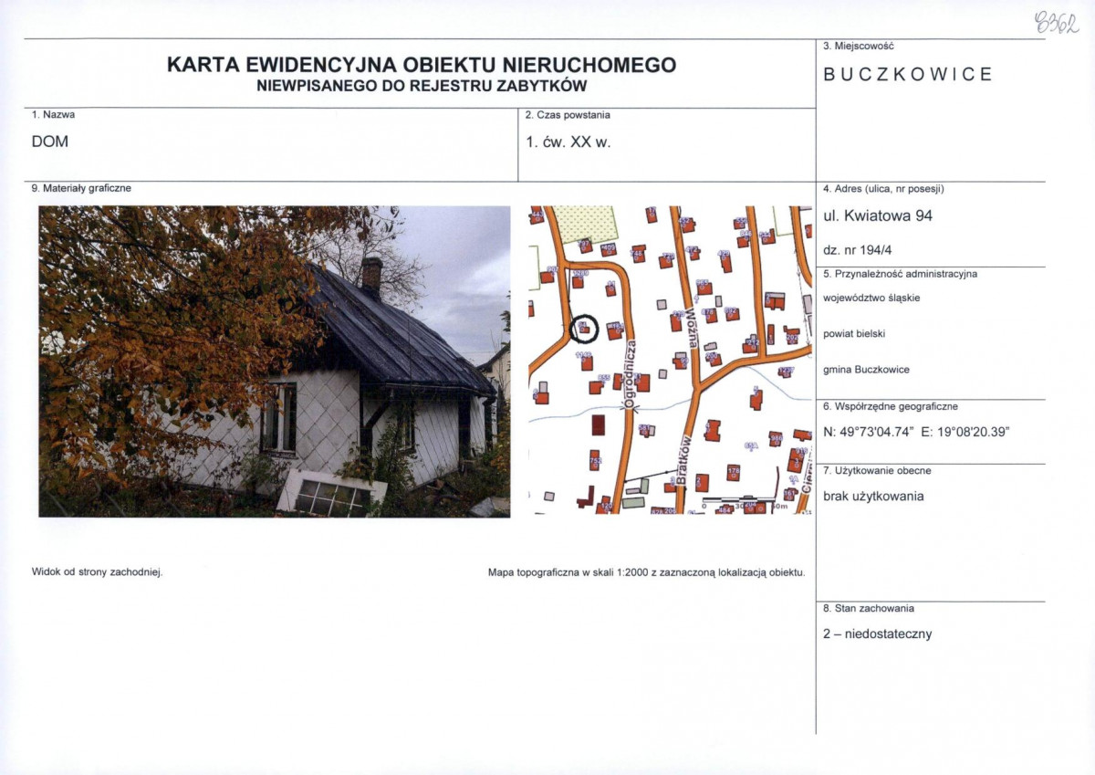 KEZN - Karta obiektu niewpisanego do rejestru, skan nr 1