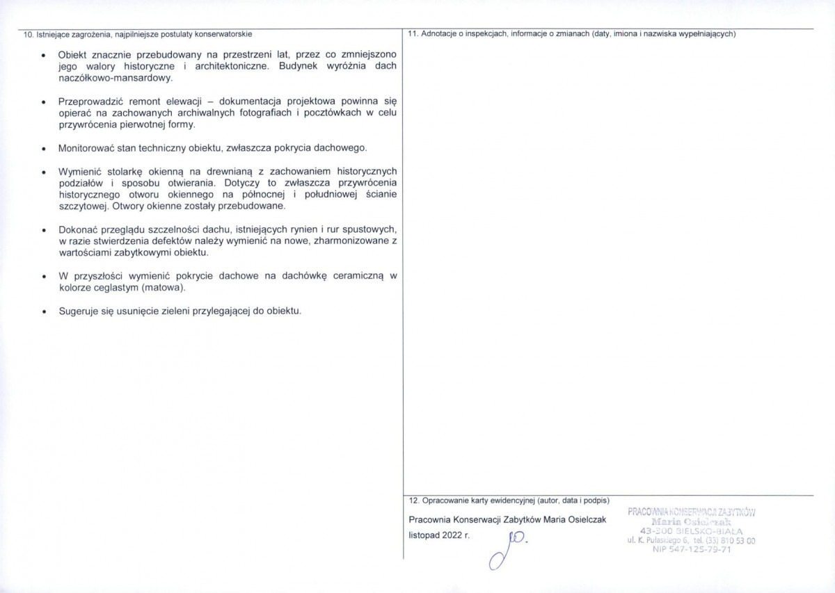 Karta obiektu niewpisanego do rejestru, skan nr 2