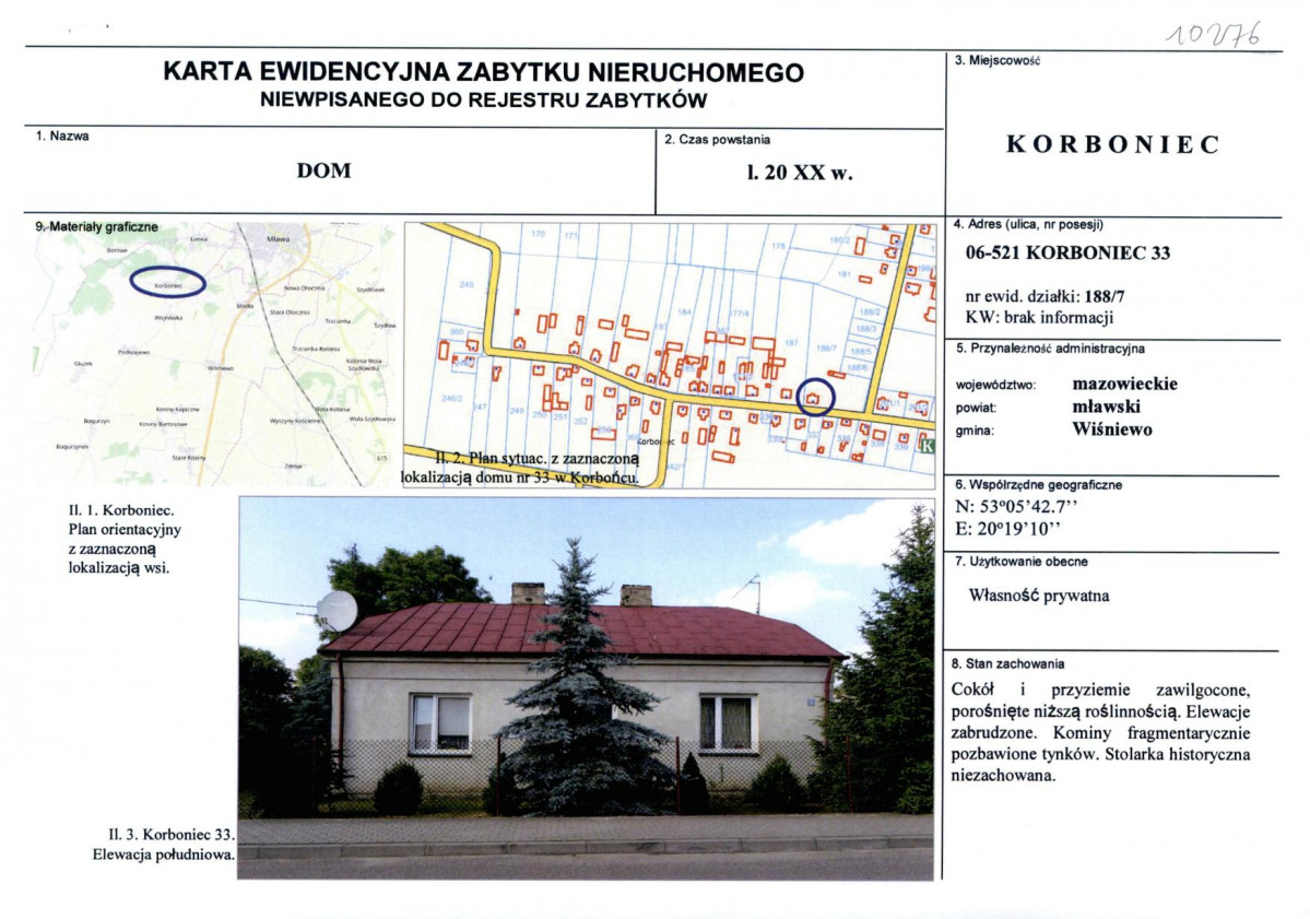 Karta obiektu niewpisanego do rejestru, skan nr 1