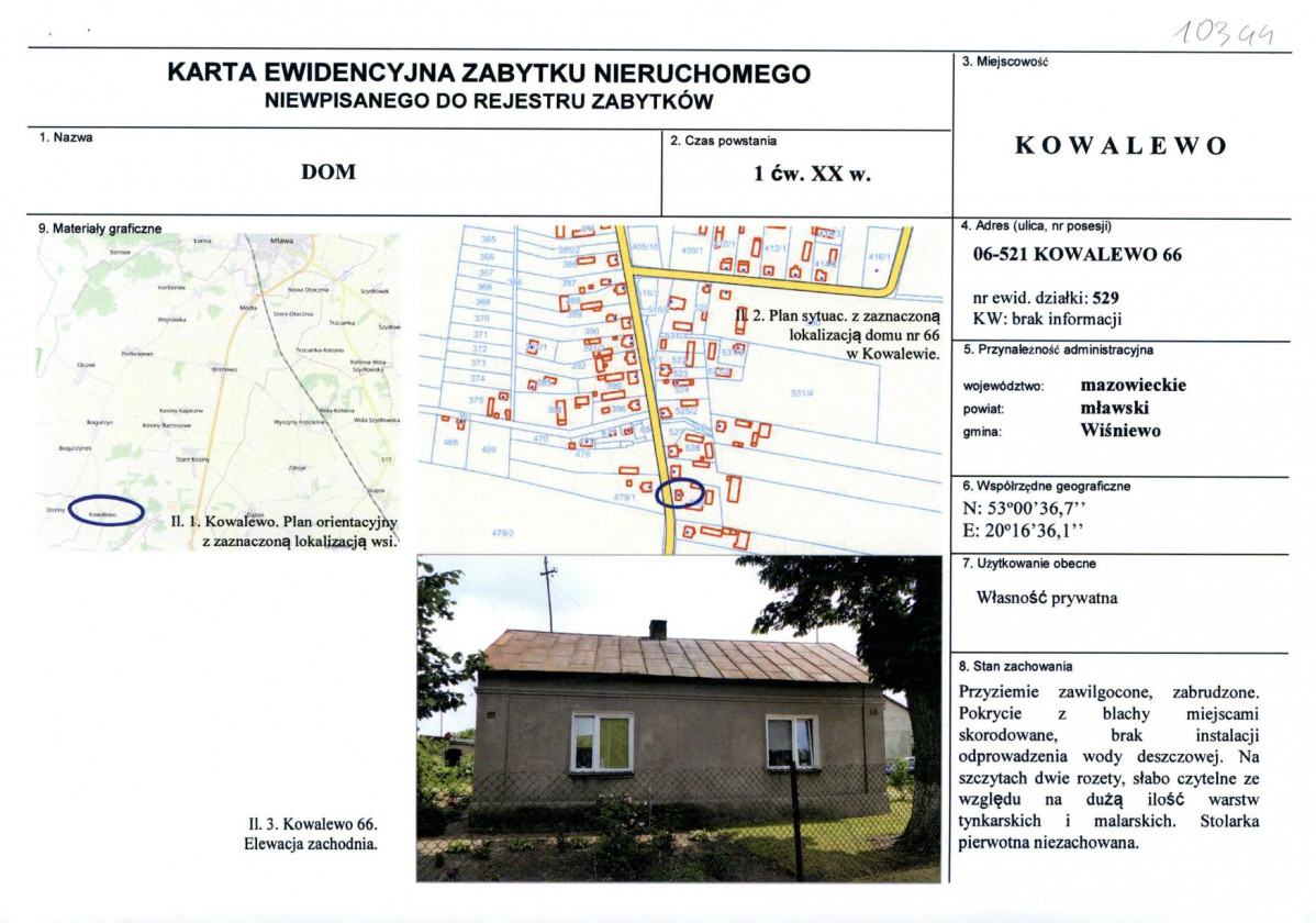 Karta obiektu niewpisanego do rejestru, skan nr 1