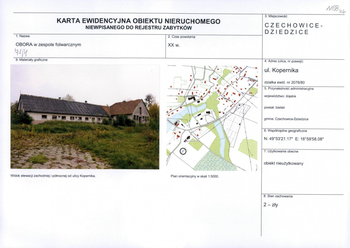 Karta obiektu niewpisanego do rejestru, skan nr 1