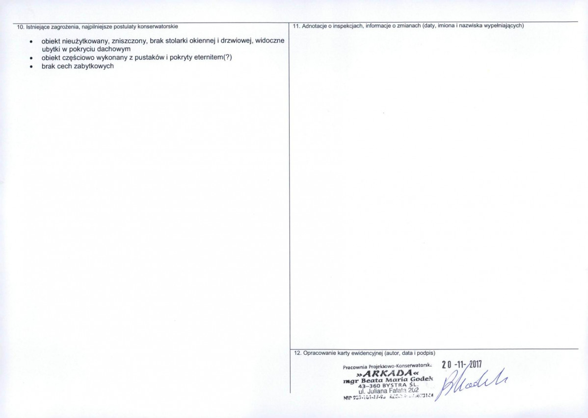 Karta obiektu niewpisanego do rejestru, skan nr 2