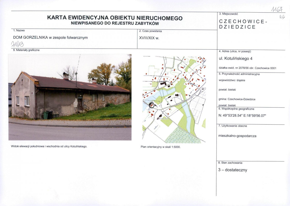 Karta obiektu niewpisanego do rejestru, skan nr 1