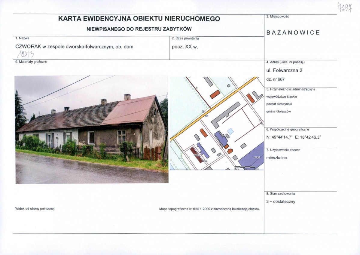 Karta obiektu niewpisanego do rejestru, skan nr 1