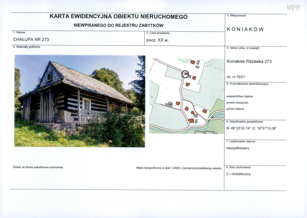 Karta obiektu niewpisanego do rejestru, skan nr 1