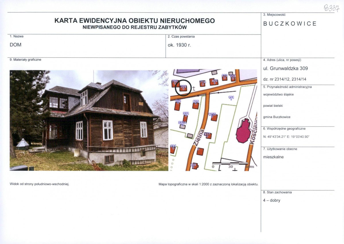 KEZN - Karta obiektu niewpisanego do rejestru, skan nr 1