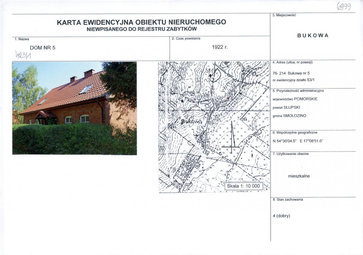 Karta obiektu niewpisanego do rejestru, skan nr 1