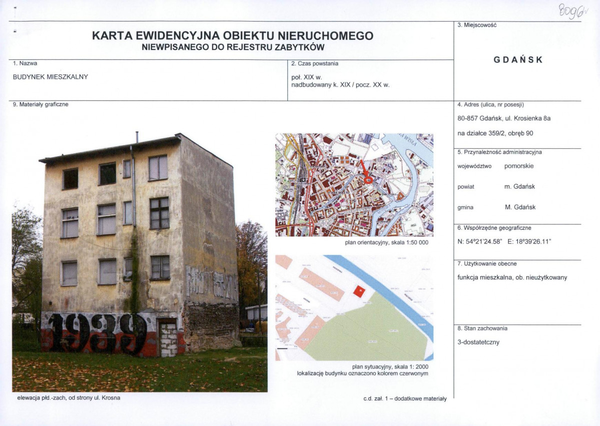 Karta obiektu niewpisanego do rejestru, skan nr 1