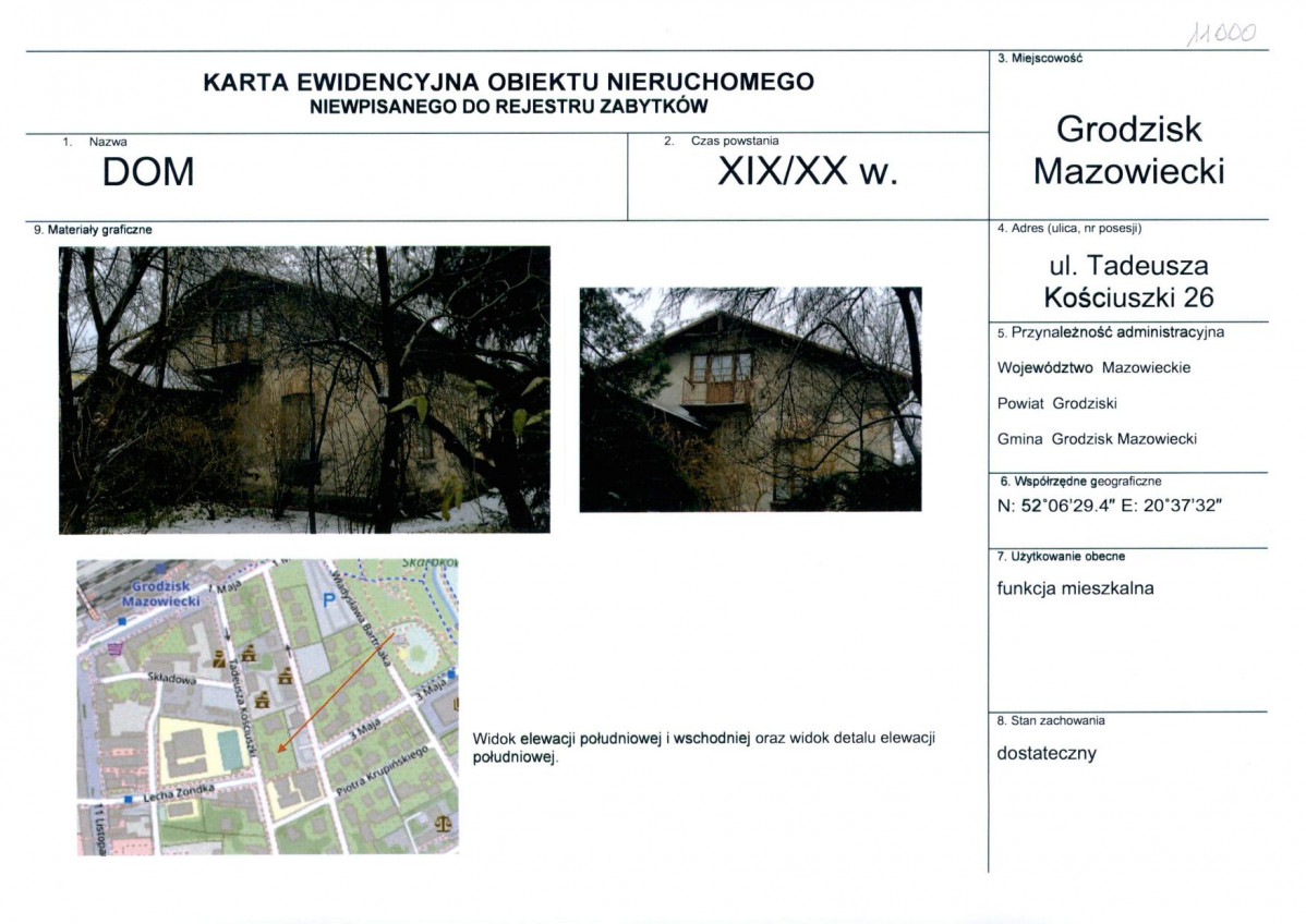 Karta obiektu niewpisanego do rejestru, skan nr 1