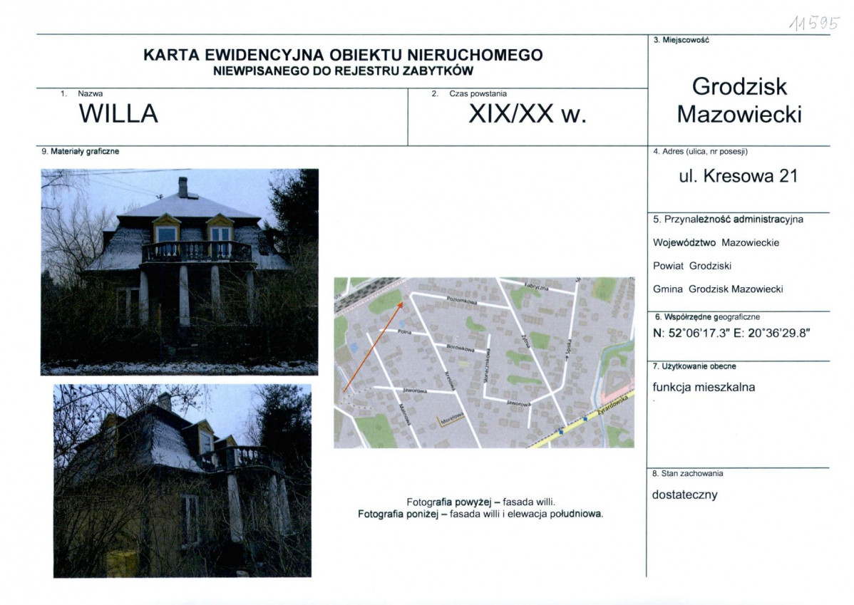 Karta obiektu niewpisanego do rejestru, skan nr 1