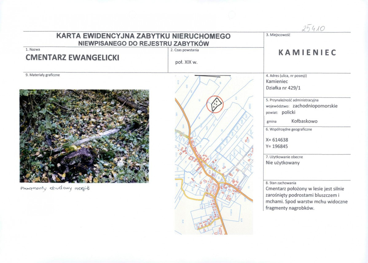 Karta obiektu niewpisanego do rejestru, skan nr 1