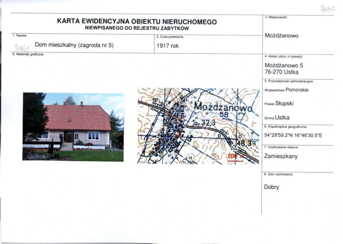 Karta obiektu niewpisanego do rejestru, skan nr 1