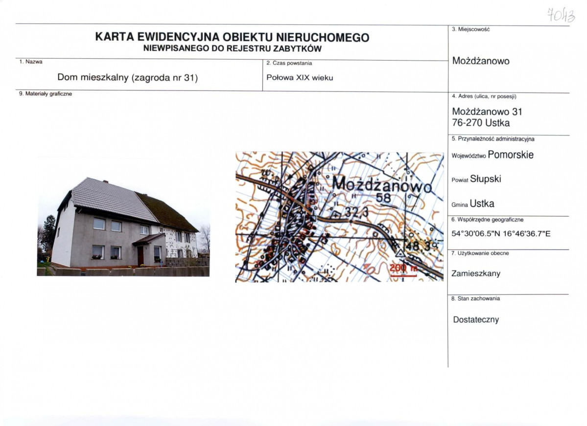 Karta obiektu niewpisanego do rejestru, skan nr 1