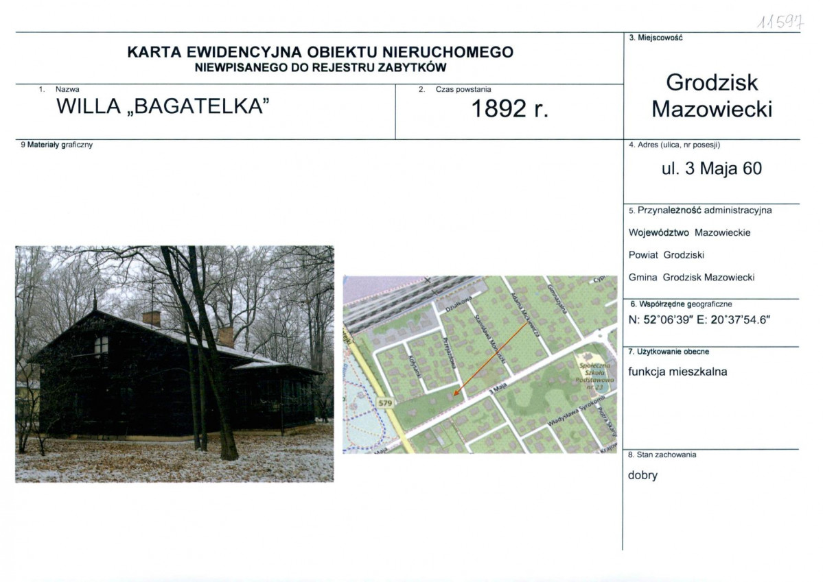 Karta obiektu niewpisanego do rejestru, skan nr 1