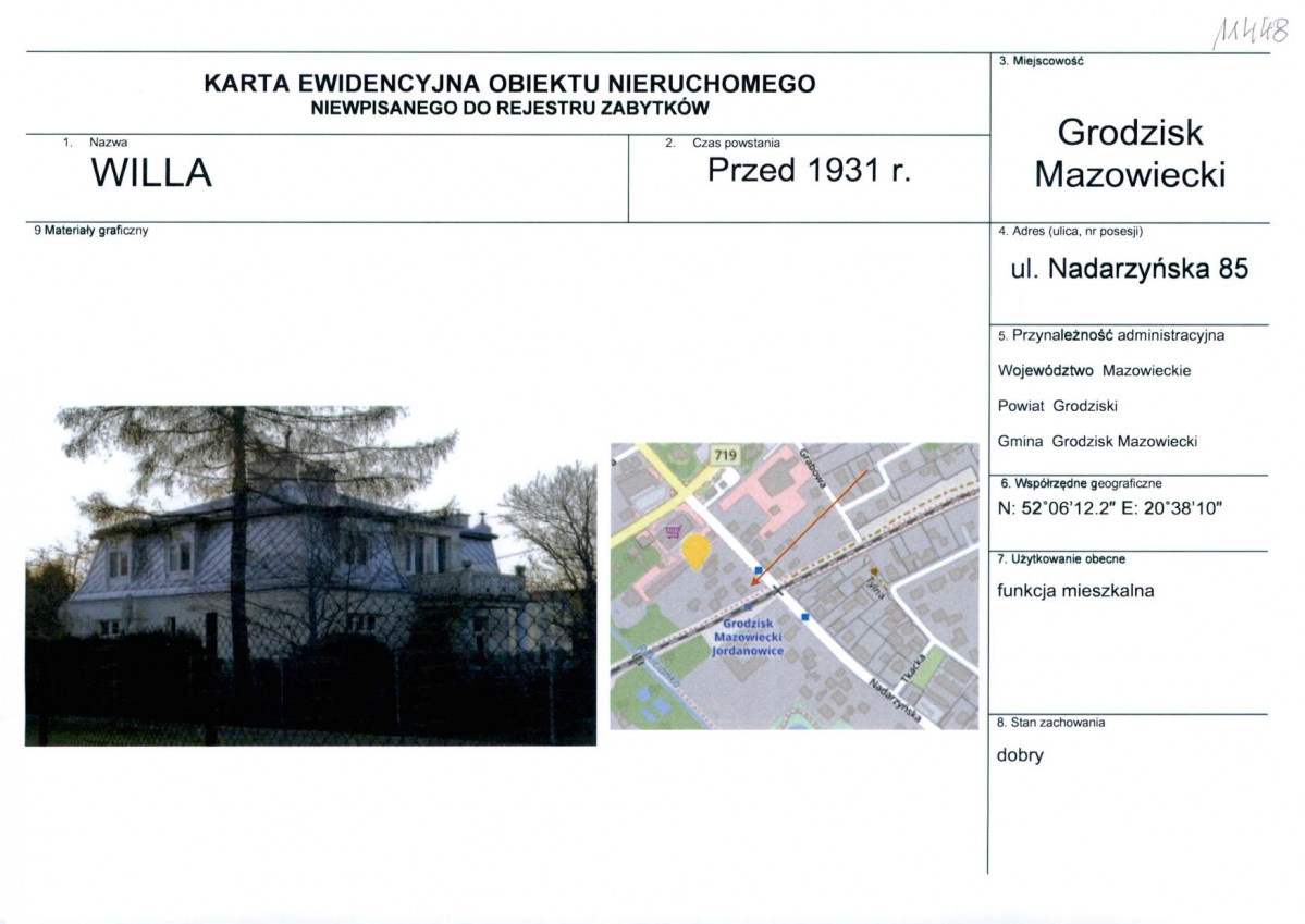 Karta obiektu niewpisanego do rejestru, skan nr 1