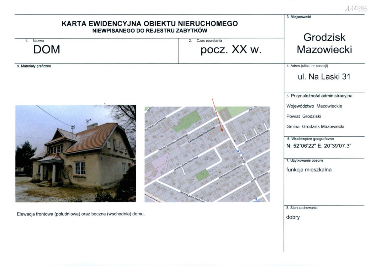 Karta obiektu niewpisanego do rejestru, skan nr 1