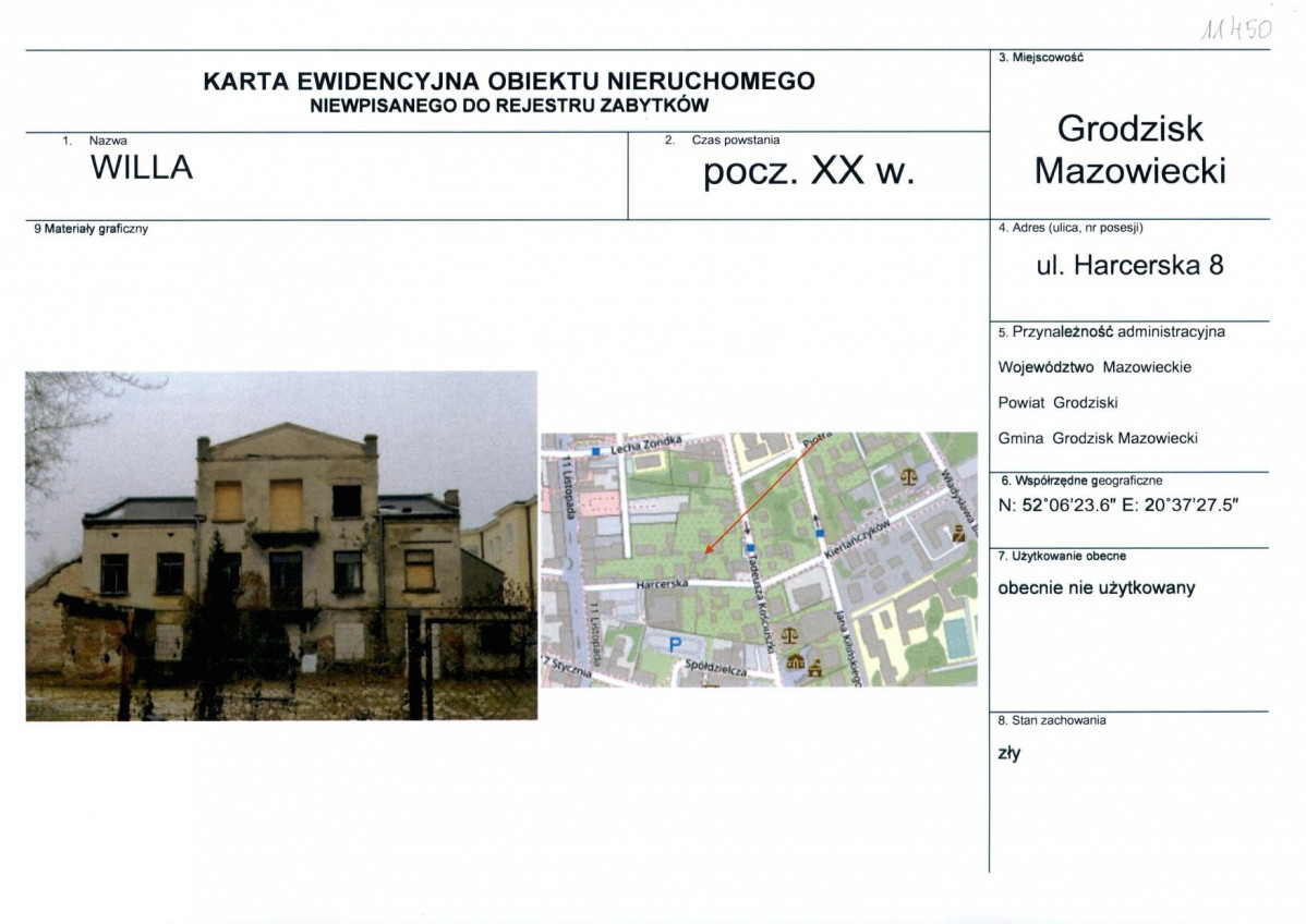Karta obiektu niewpisanego do rejestru, skan nr 1