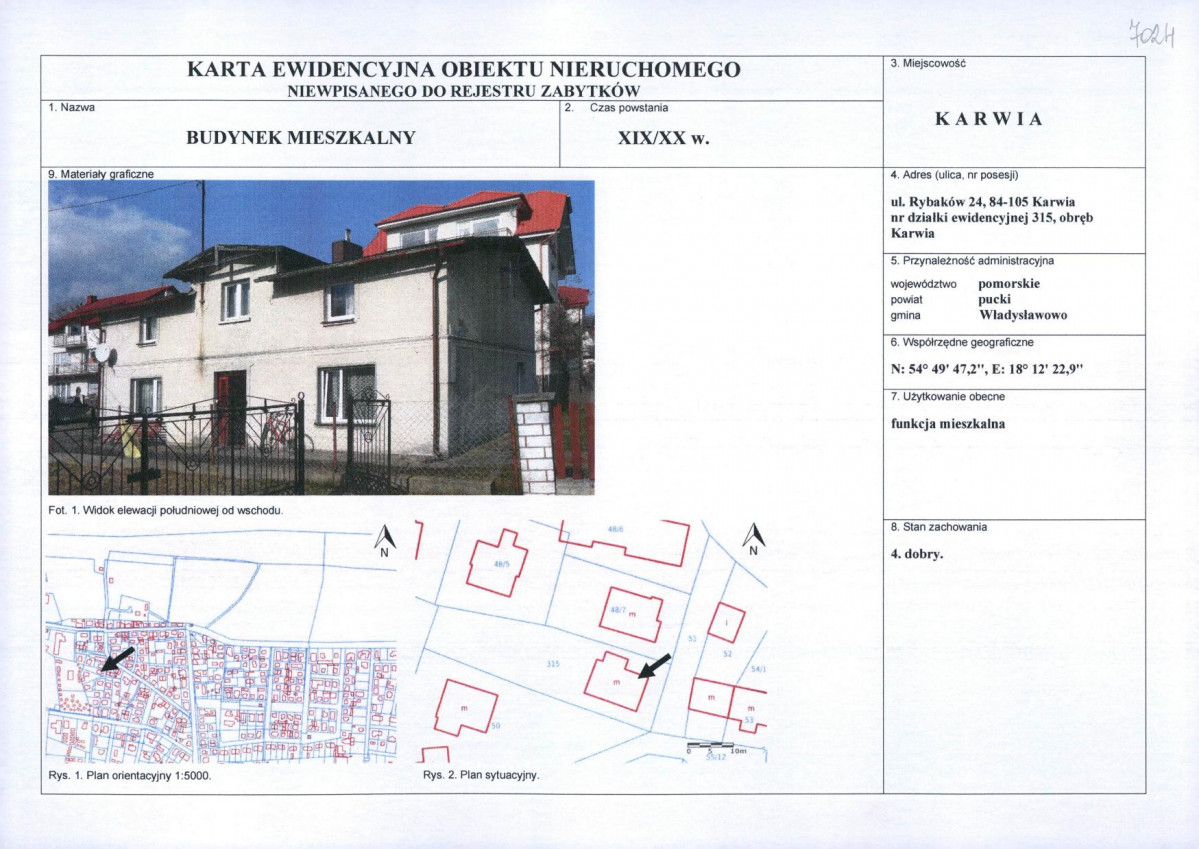 KEZN - Karta obiektu niewpisanego do rejestru, skan nr 1