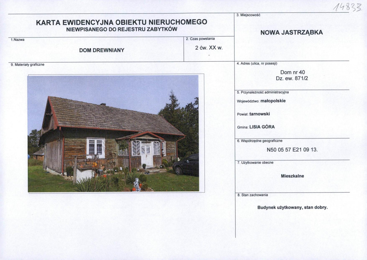 Karta obiektu niewpisanego do rejestru, skan nr 1
