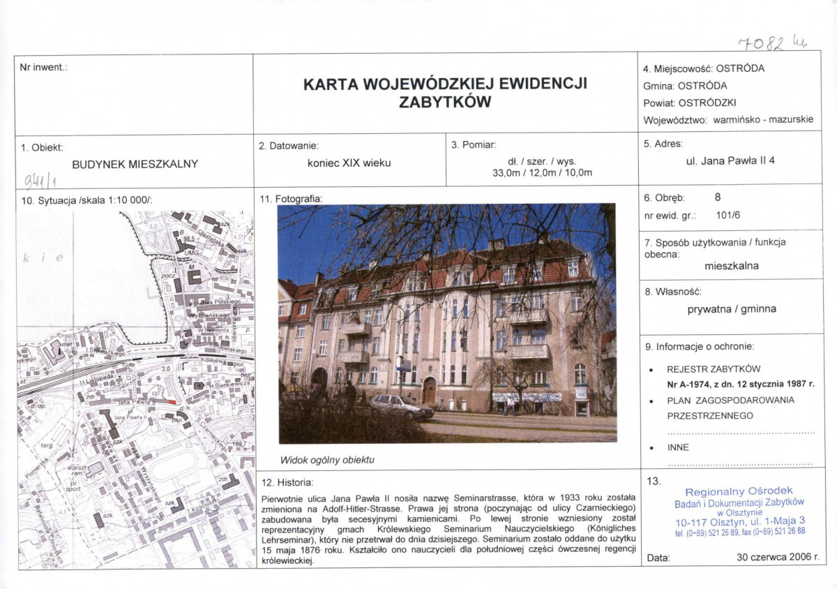 Karta obiektu niewpisanego do rejestru, skan nr 1