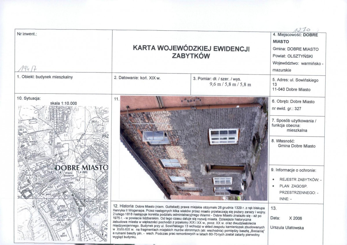 Karta obiektu niewpisanego do rejestru, skan nr 1