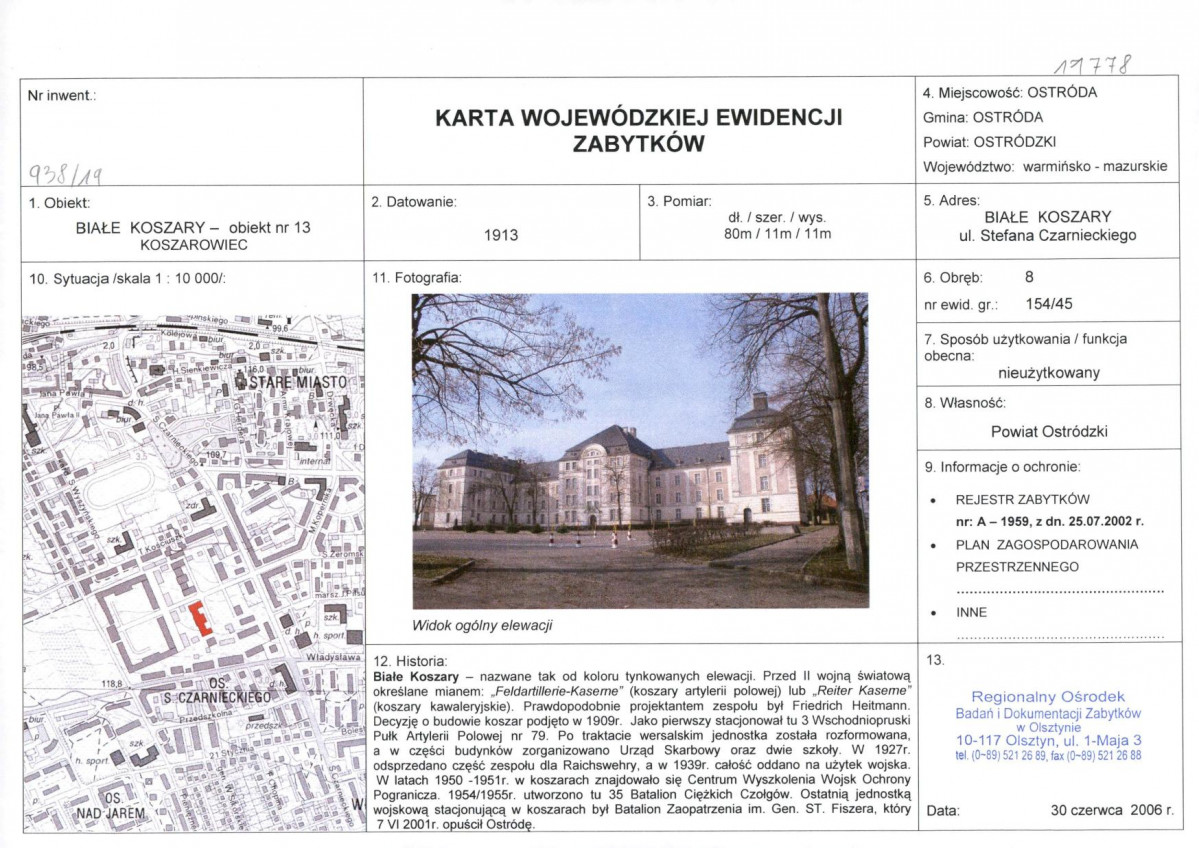 Karta obiektu niewpisanego do rejestru, skan nr 1