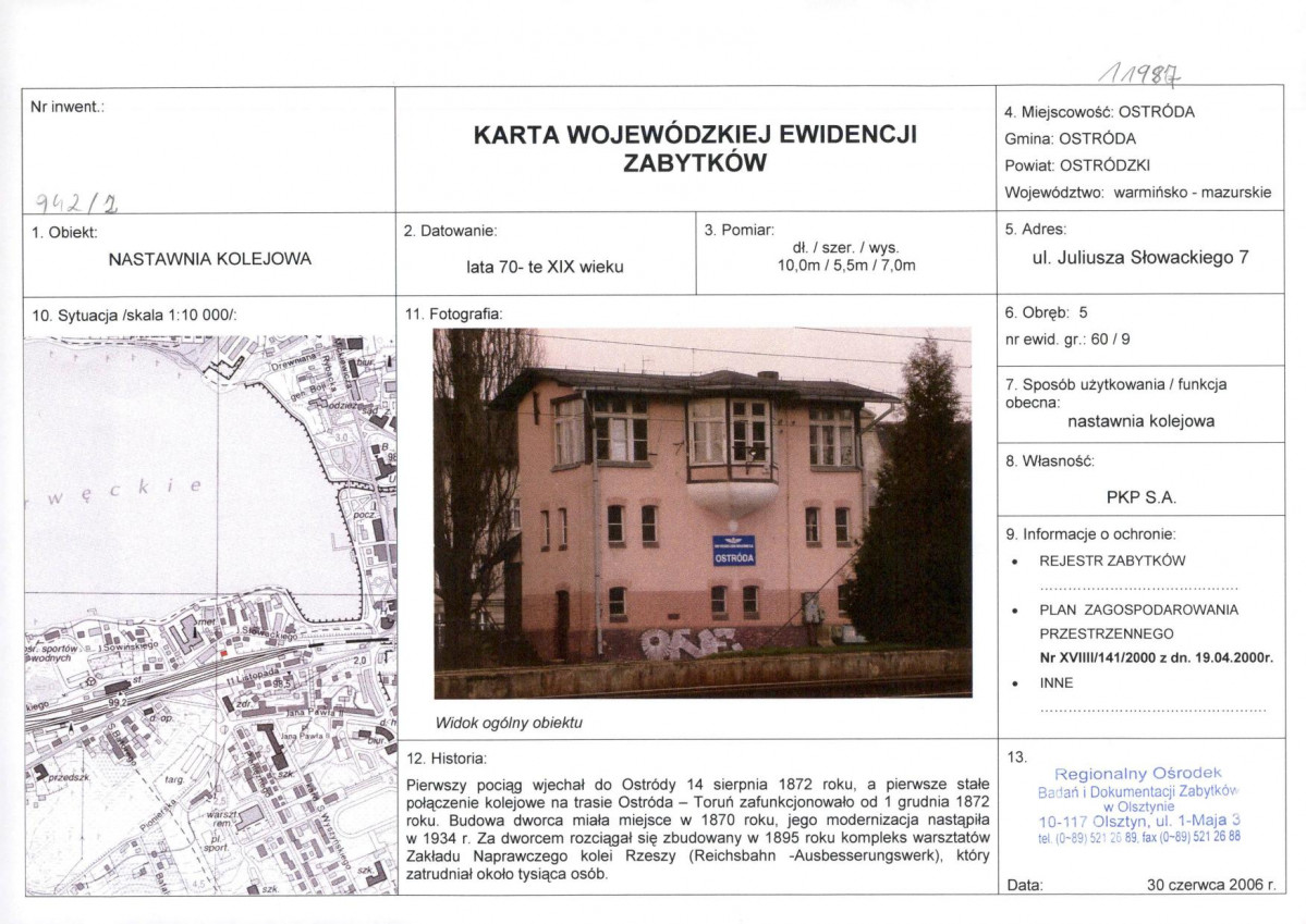Karta obiektu niewpisanego do rejestru, skan nr 1