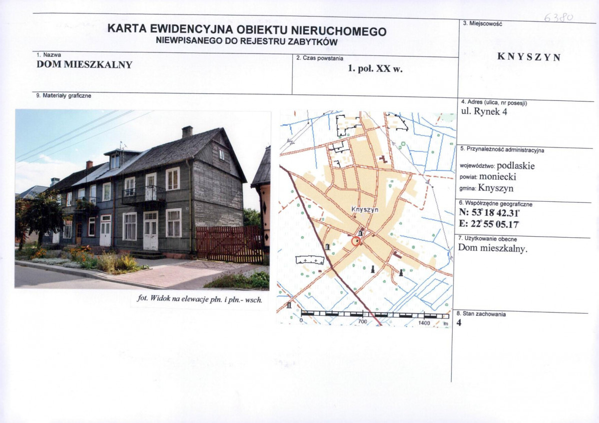 Karta obiektu niewpisanego do rejestru, skan nr 1
