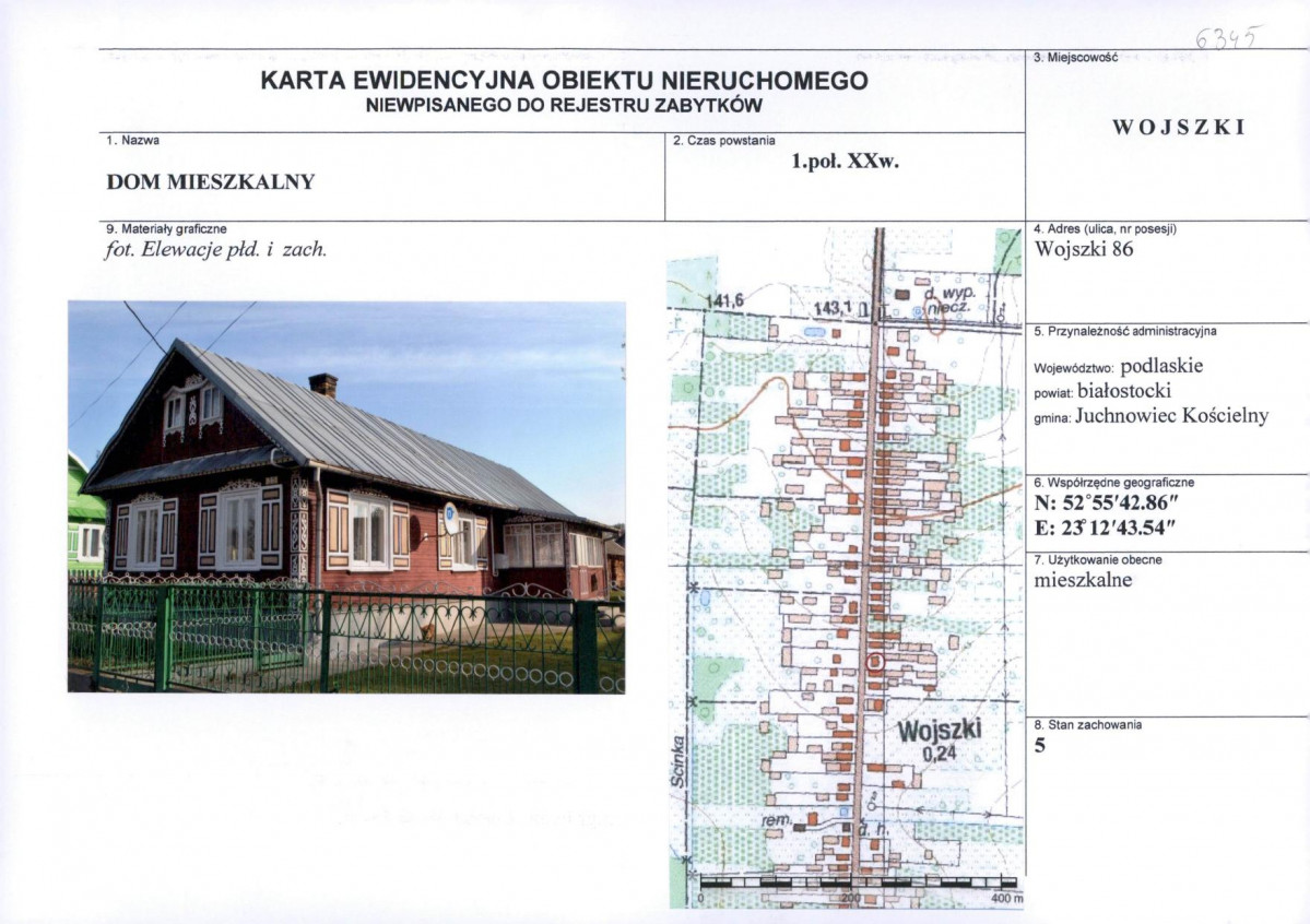 Karta obiektu niewpisanego do rejestru, skan nr 1