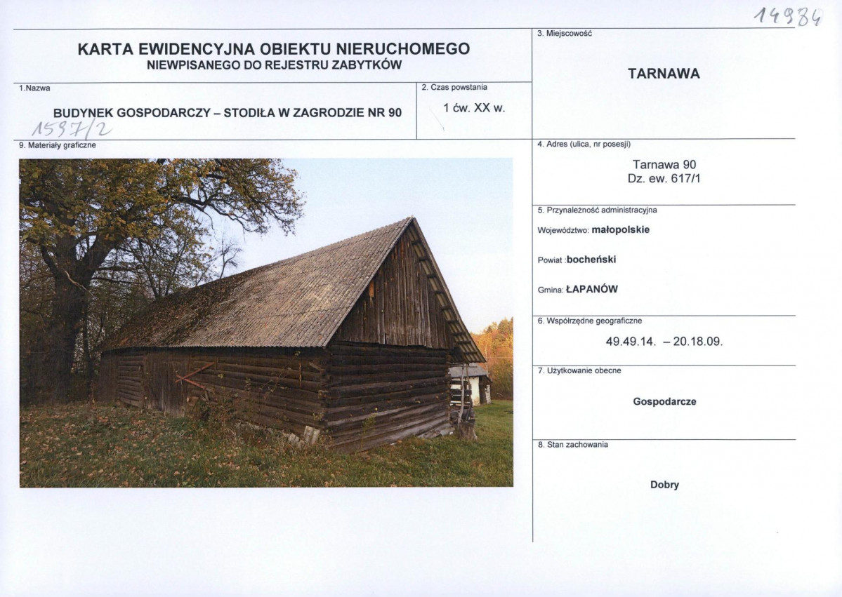 Karta obiektu niewpisanego do rejestru, skan nr 1