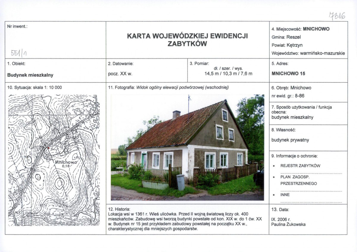 Karta obiektu niewpisanego do rejestru, skan nr 1
