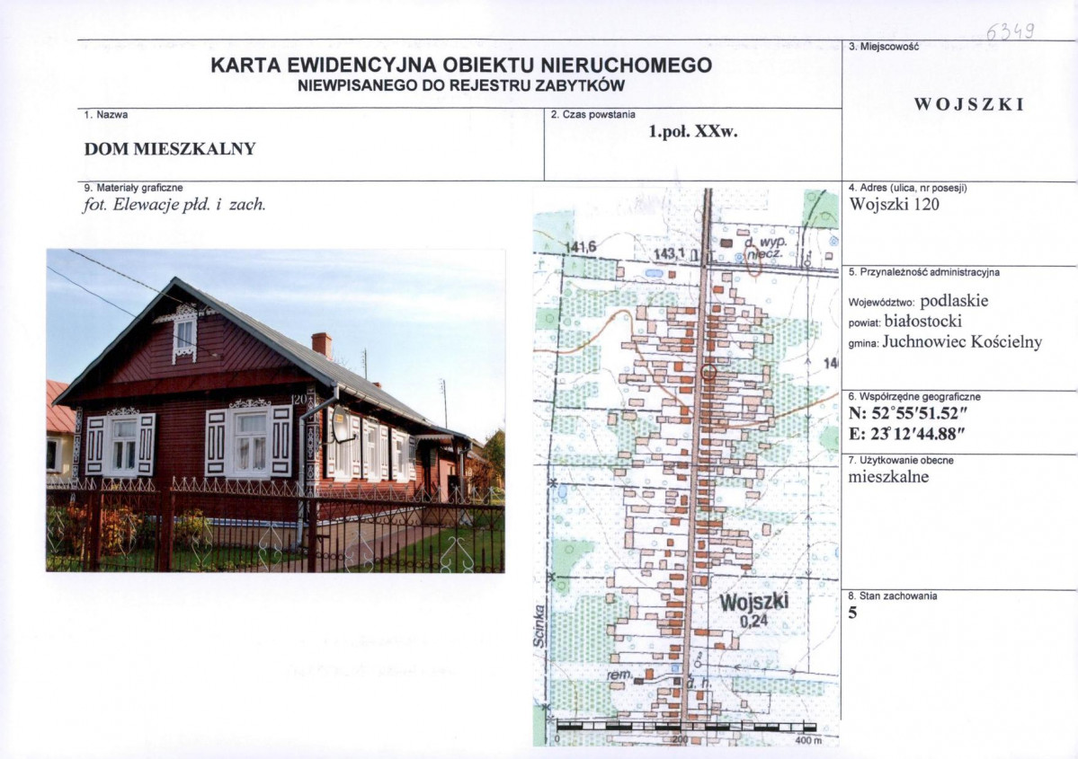 Karta obiektu niewpisanego do rejestru, skan nr 1