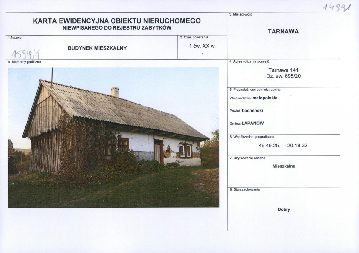 Karta obiektu niewpisanego do rejestru, skan nr 1