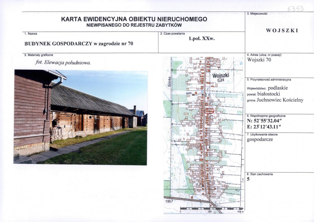 Karta obiektu niewpisanego do rejestru, skan nr 1