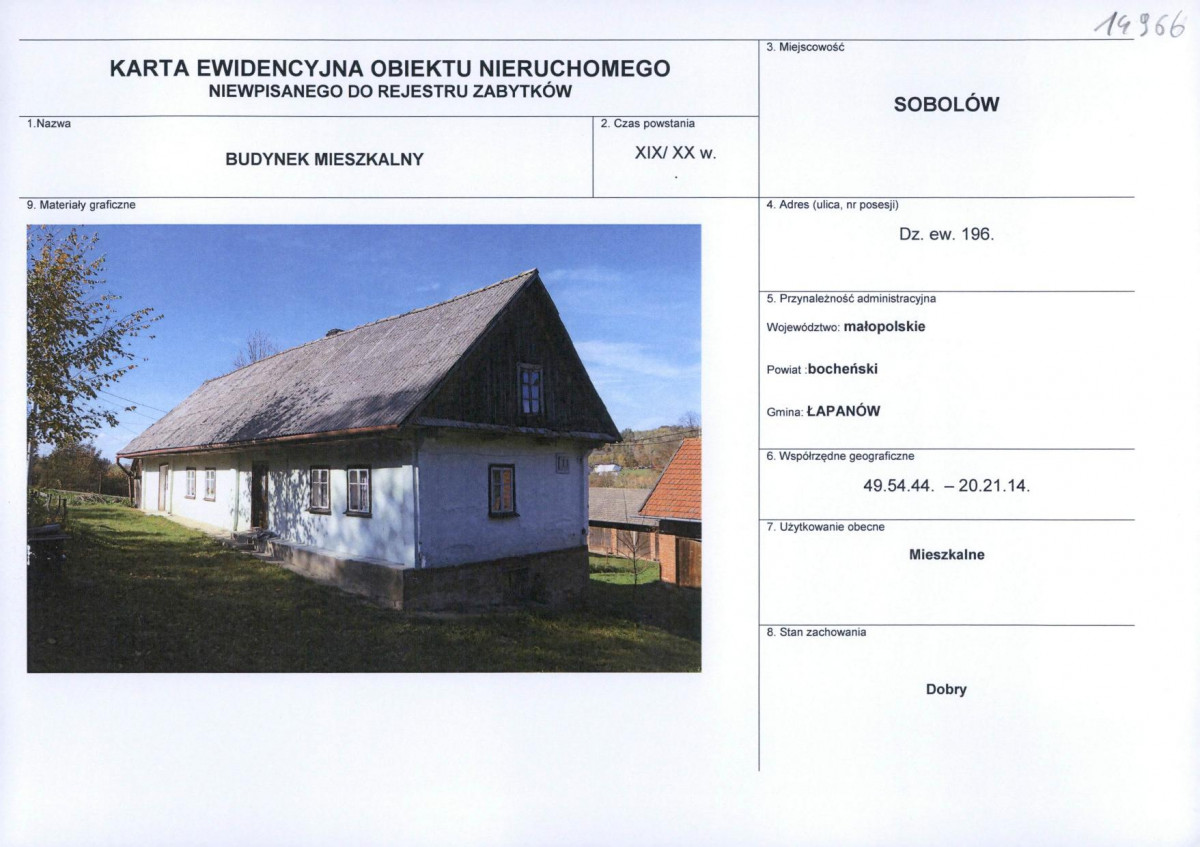 Karta obiektu niewpisanego do rejestru, skan nr 1