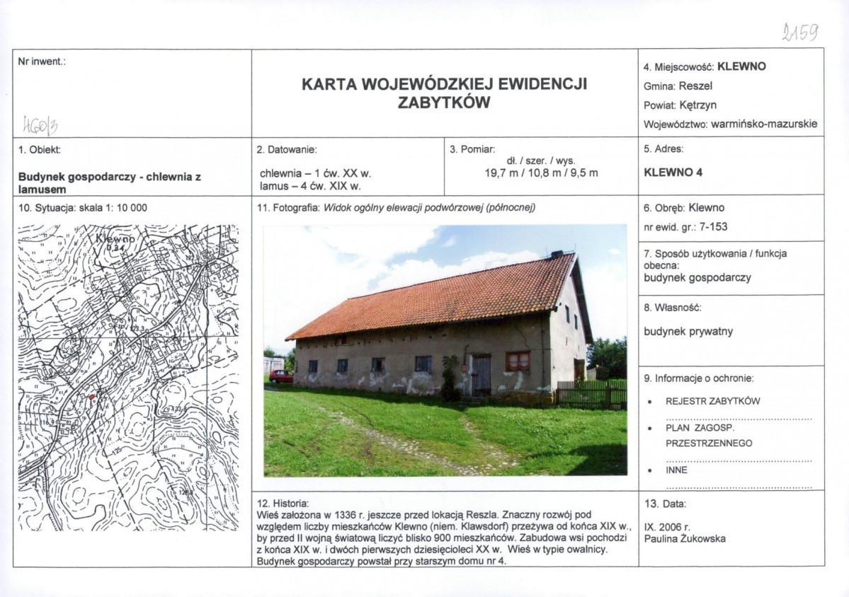 Karta obiektu niewpisanego do rejestru, skan nr 1