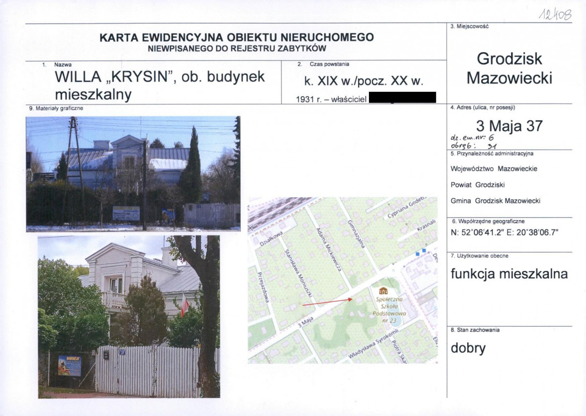 KEZN - Karta obiektu niewpisanego do rejestru, skan nr 1