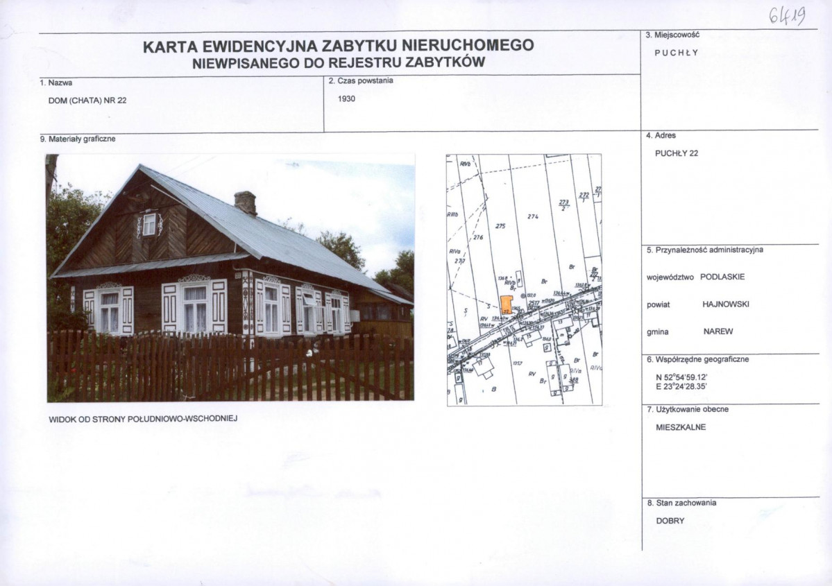 Karta obiektu niewpisanego do rejestru, skan nr 1