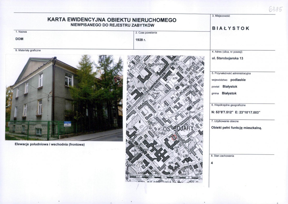 Karta obiektu niewpisanego do rejestru, skan nr 1