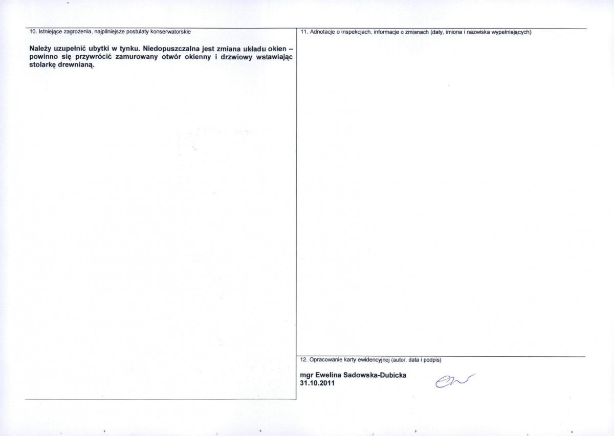 Karta obiektu niewpisanego do rejestru, skan nr 2