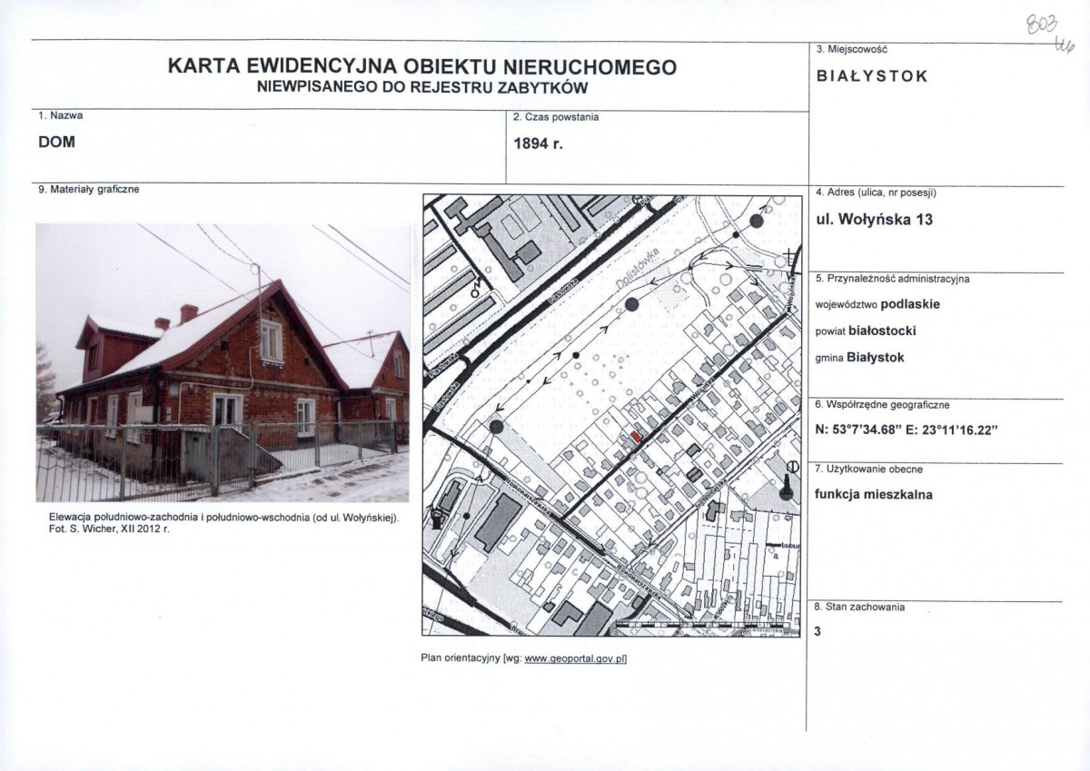 Karta obiektu niewpisanego do rejestru, skan nr 1
