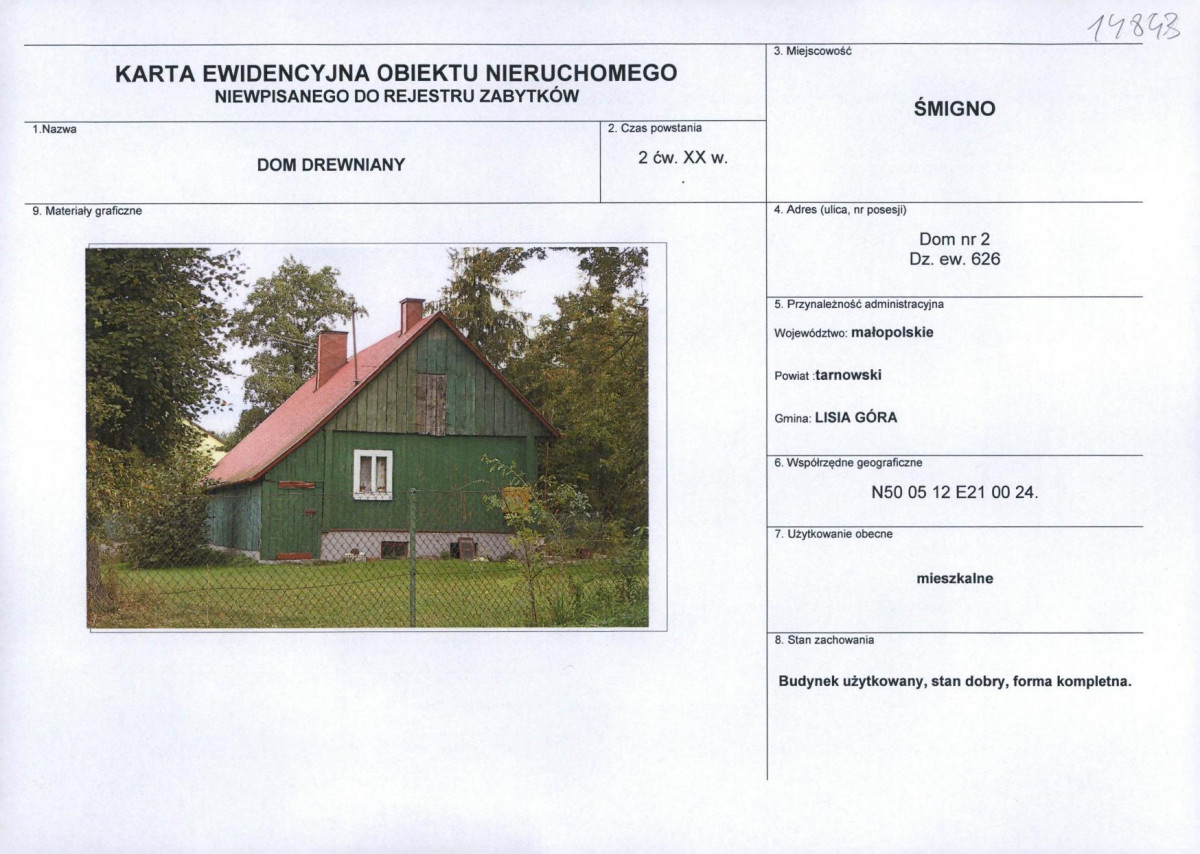 Karta obiektu niewpisanego do rejestru, skan nr 1