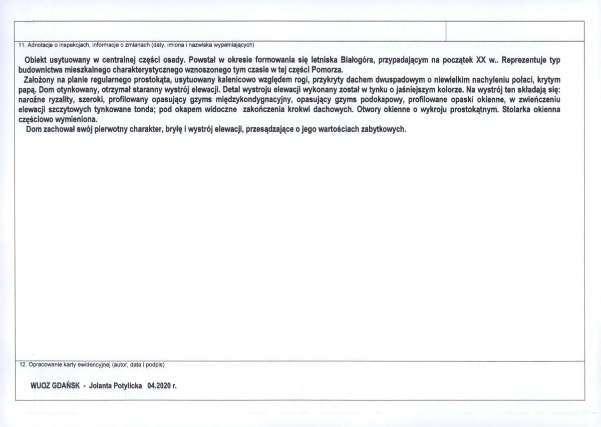 Karta obiektu niewpisanego do rejestru, skan nr 2