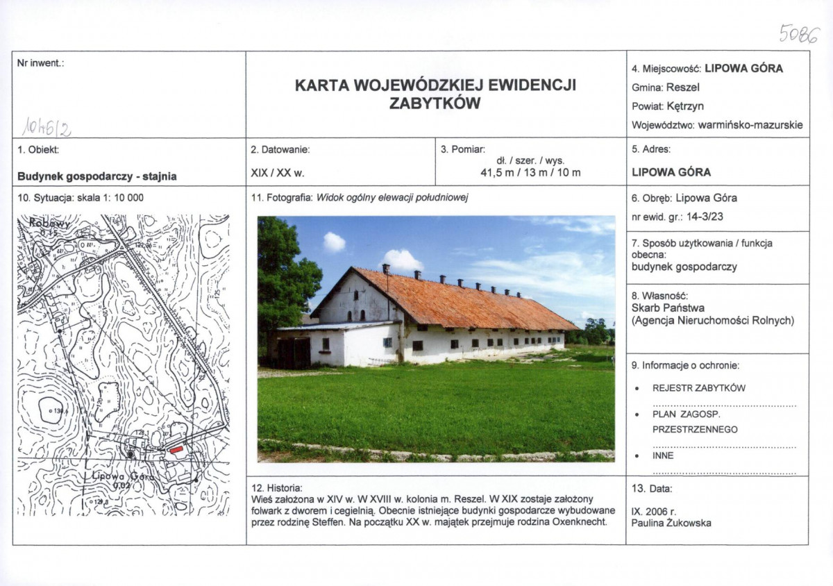 Karta obiektu niewpisanego do rejestru, skan nr 1