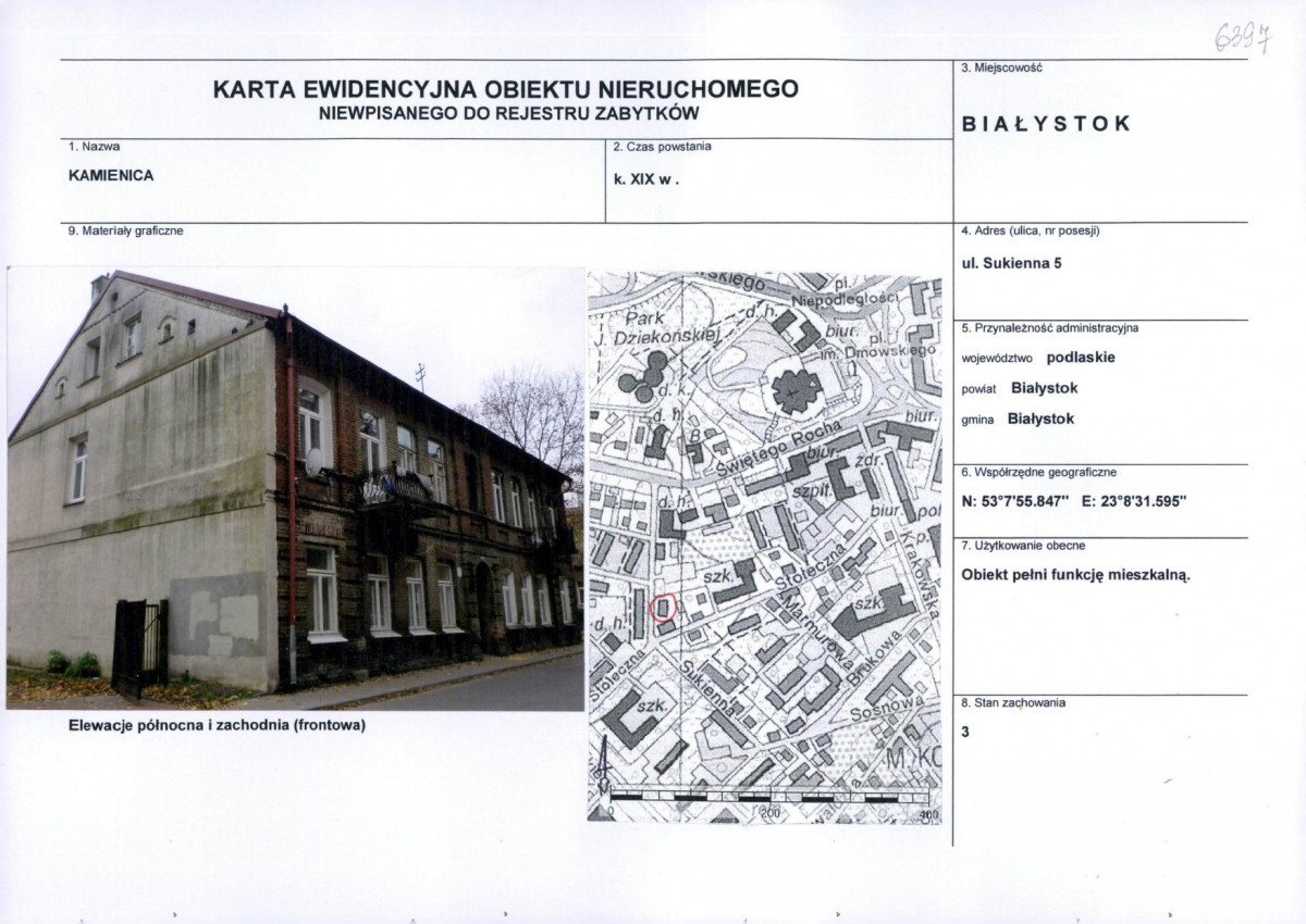 Karta obiektu niewpisanego do rejestru, skan nr 1