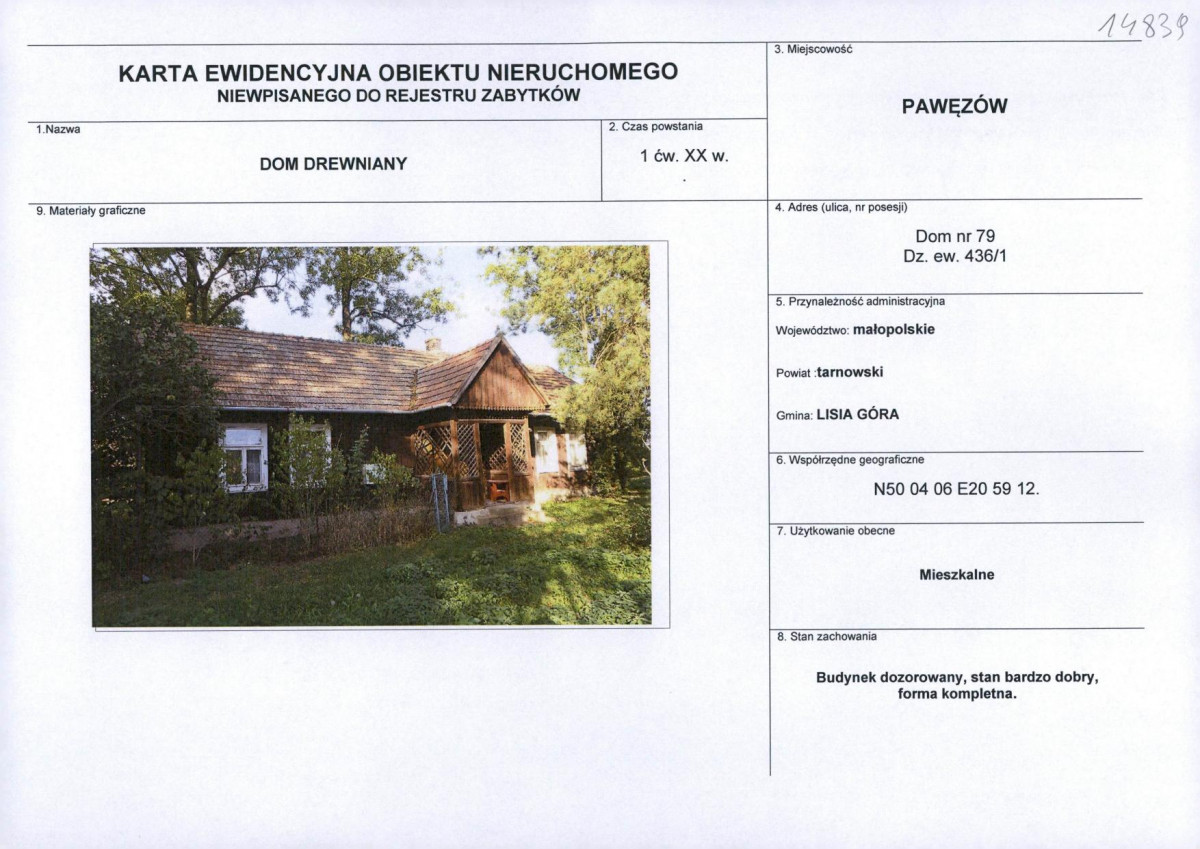 Karta obiektu niewpisanego do rejestru, skan nr 1